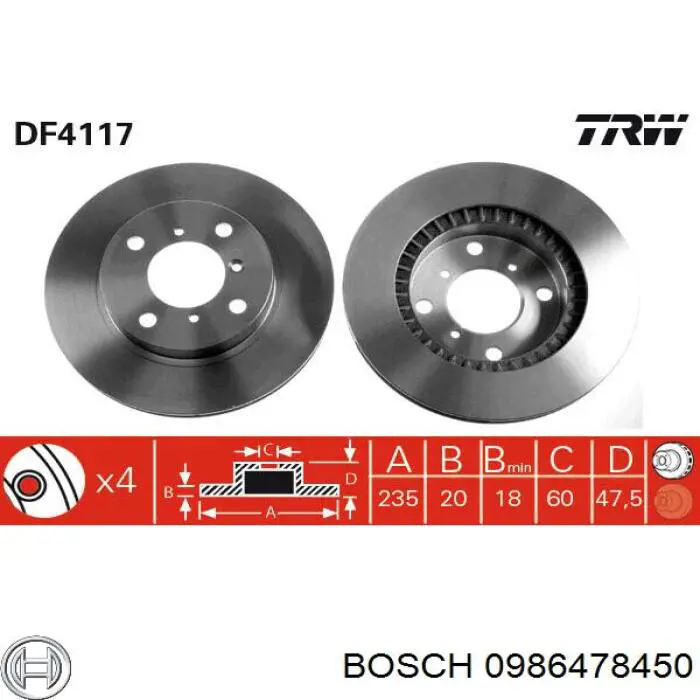 0986478450 Bosch freno de disco delantero