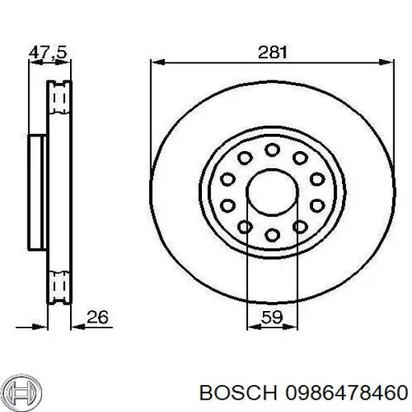 0 986 478 460 Bosch freno de disco delantero