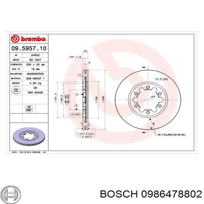 0986478802 Bosch freno de disco delantero