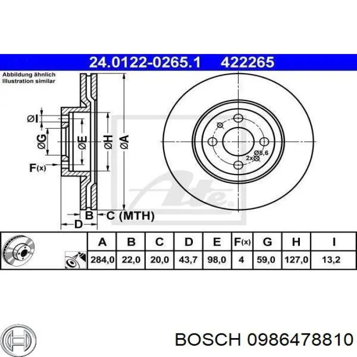 0986478810 Bosch freno de disco delantero