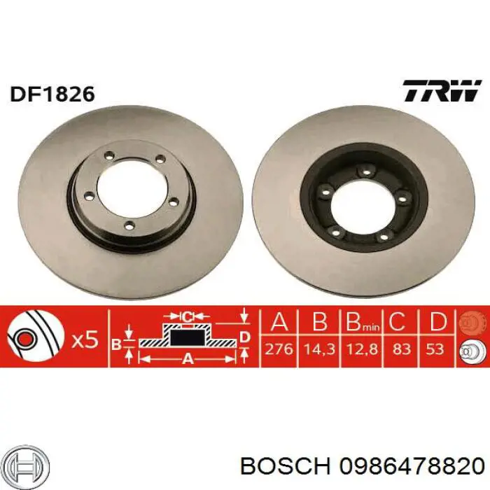 0986478820 Bosch freno de disco delantero