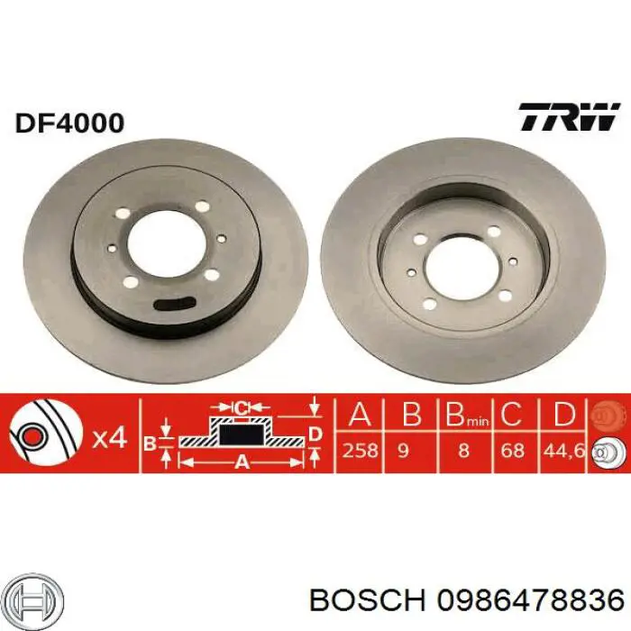 0986478836 Bosch disco de freno trasero