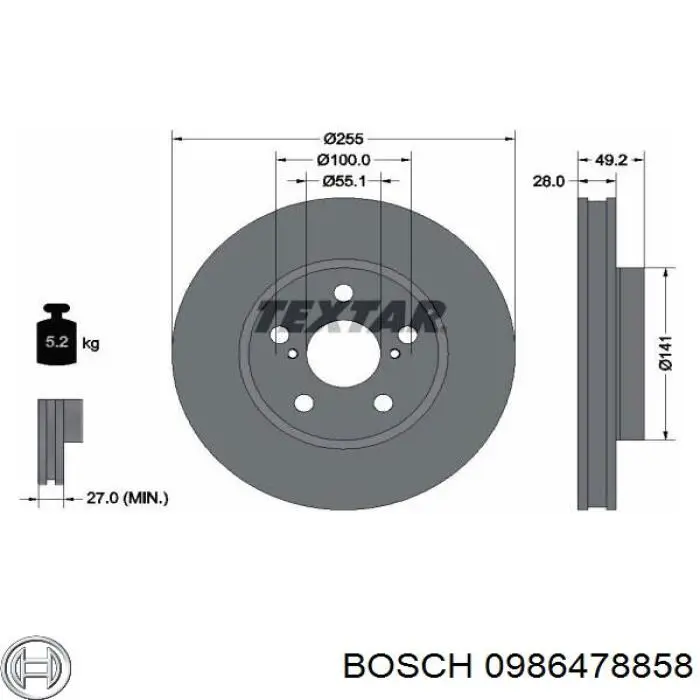 0986478858 Bosch freno de disco delantero