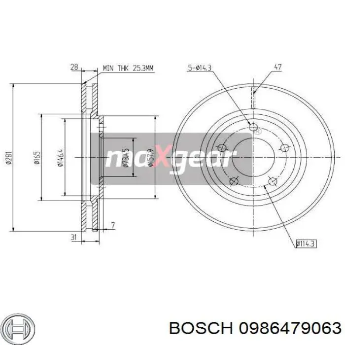 0986479063 Bosch freno de disco delantero