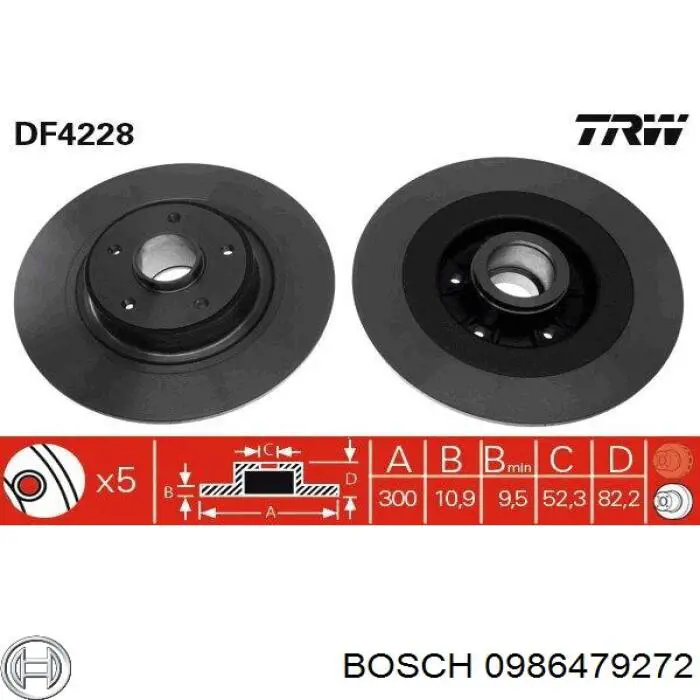 0 986 479 272 Bosch disco de freno trasero