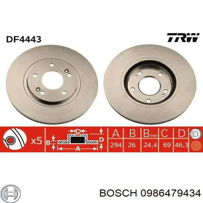 0986479434 Bosch freno de disco delantero