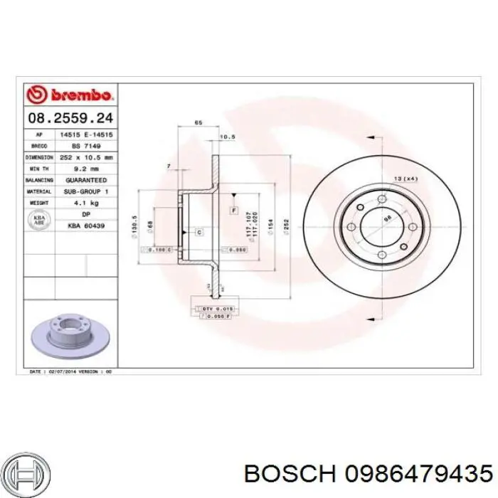 0986479435 Bosch freno de disco delantero