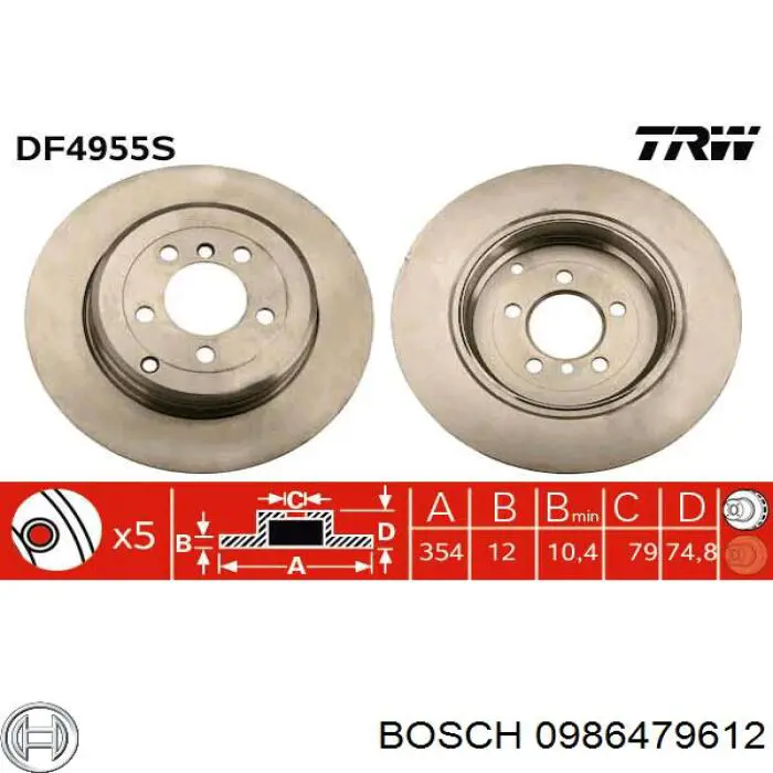 0 986 479 612 Bosch disco de freno trasero