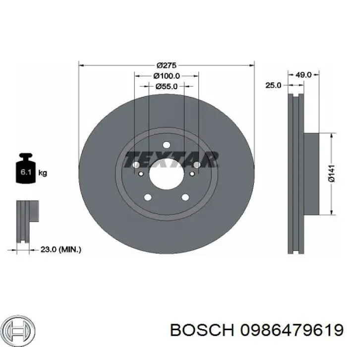 0 986 479 619 Bosch freno de disco delantero