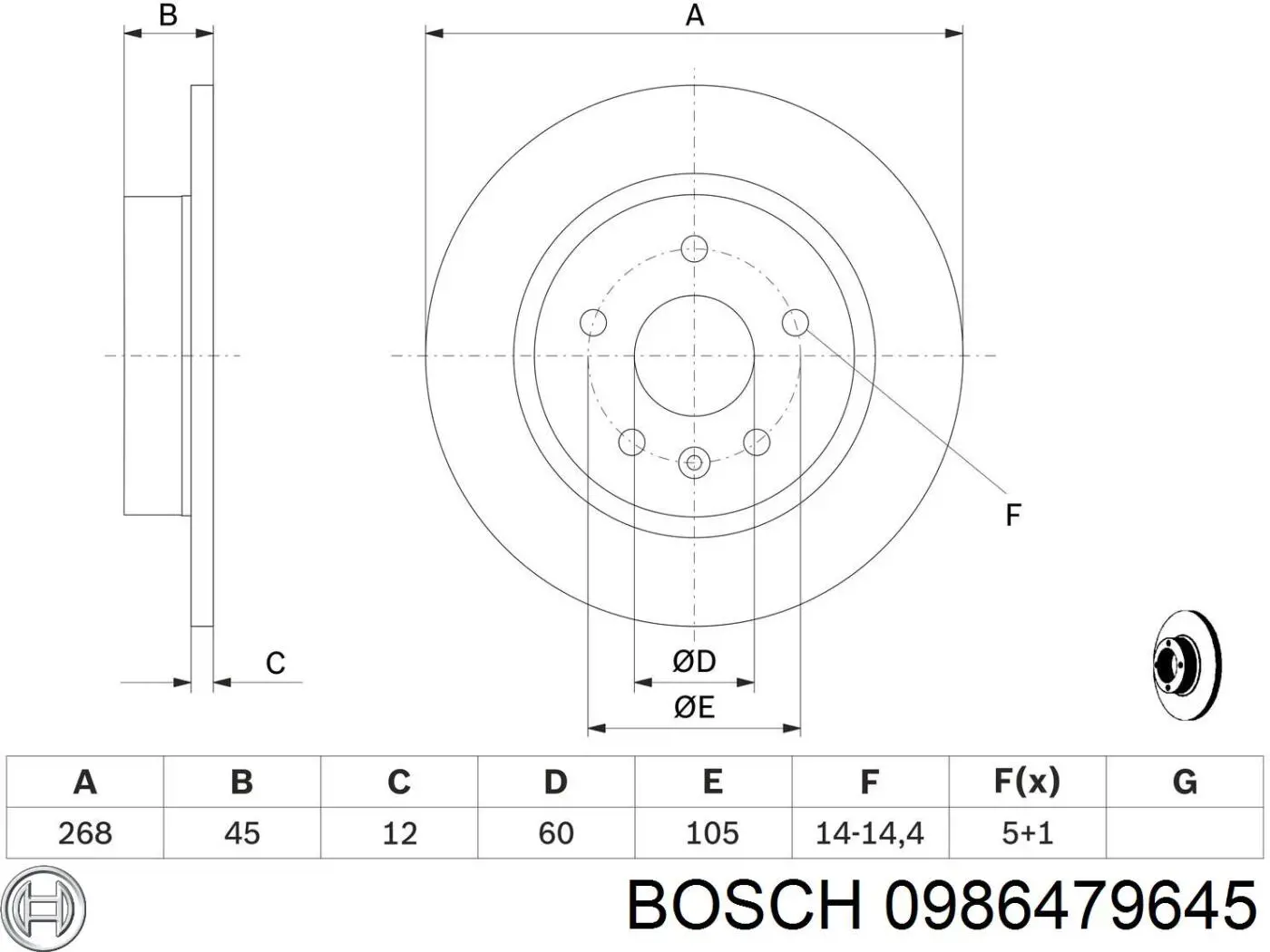 0986479645 Bosch disco de freno trasero