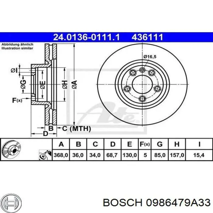 0986479A33 Bosch freno de disco delantero