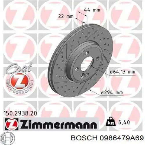 0986479A69 Bosch freno de disco delantero