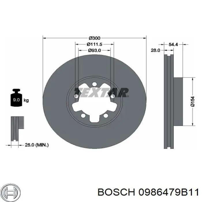 0986479B11 Bosch freno de disco delantero