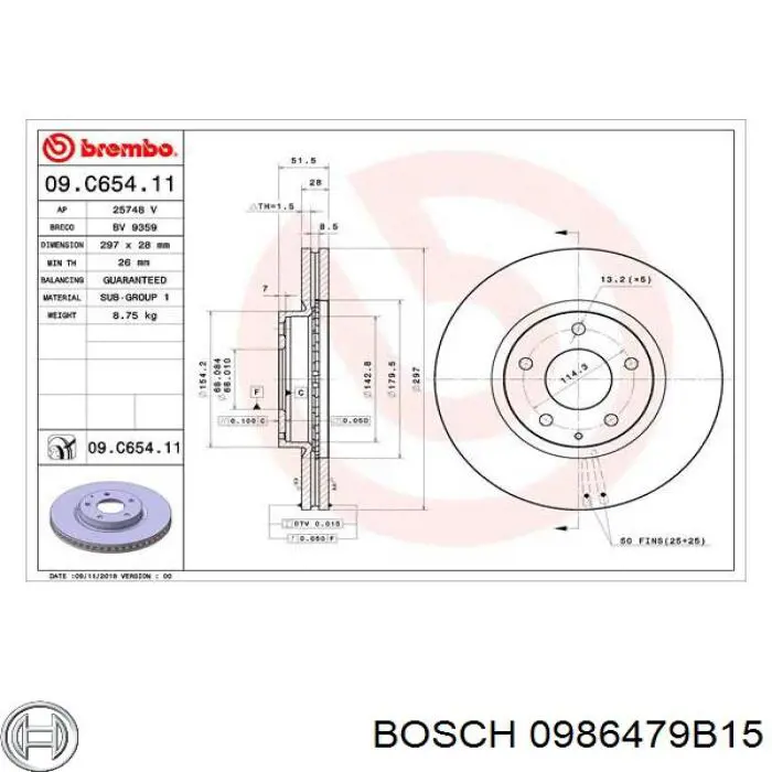 0986479B15 Bosch freno de disco delantero