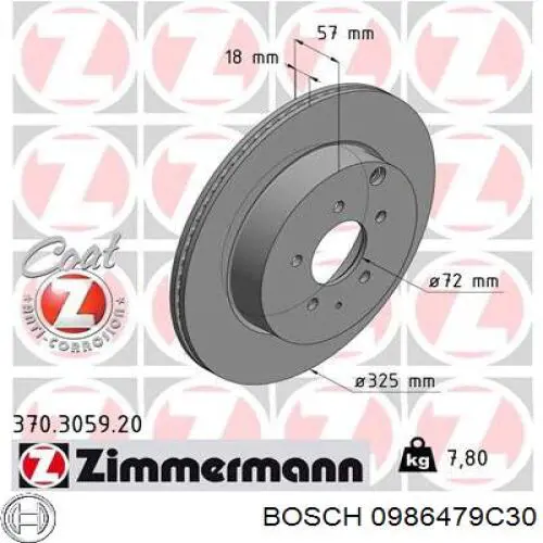 0986479C30 Bosch disco de freno trasero