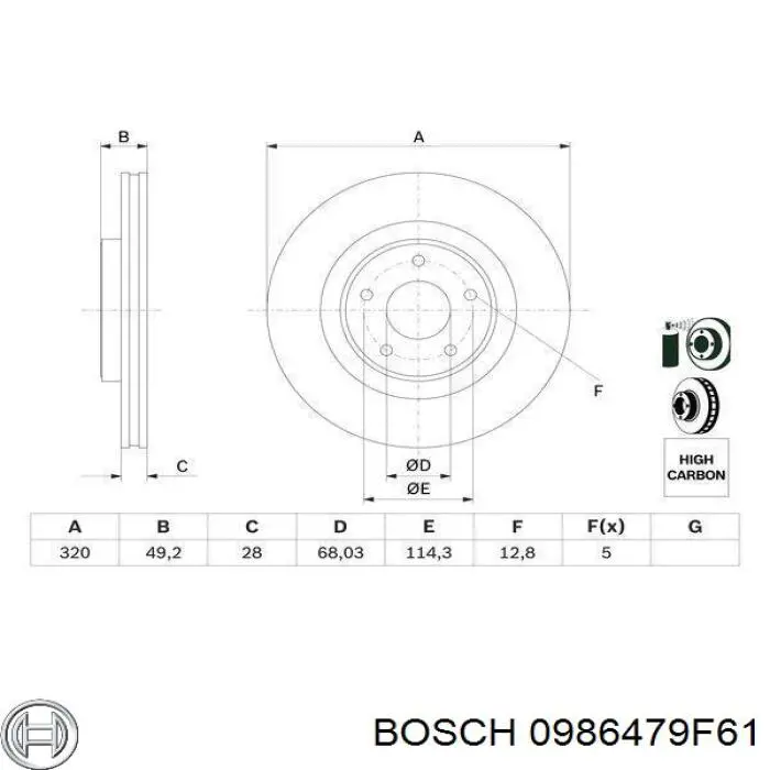 0 986 479 F61 Bosch disco de freno trasero