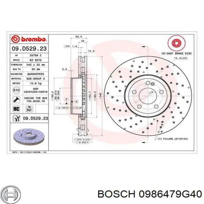 0 986 479 G40 Bosch freno de disco delantero