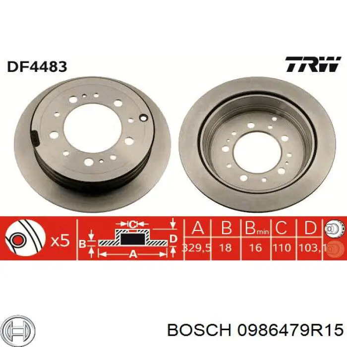 0986479R15 Bosch disco de freno trasero