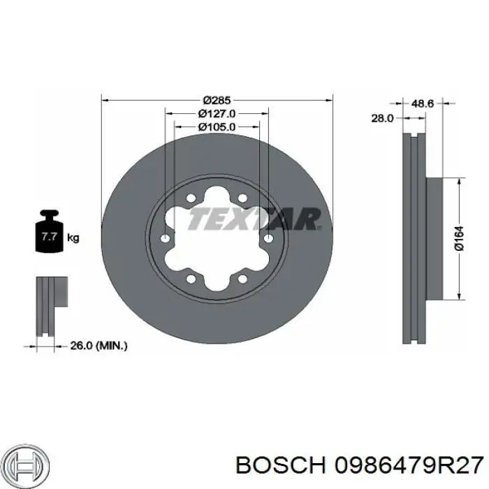 0986479R27 Bosch freno de disco delantero