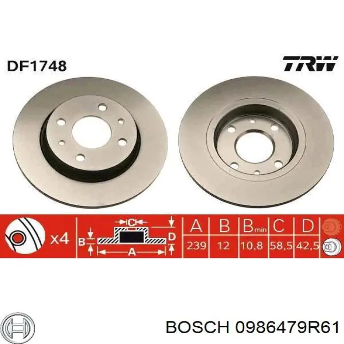 0986479R61 Bosch freno de disco delantero