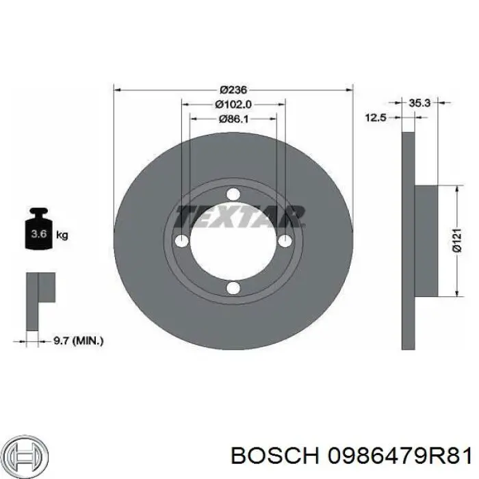 0986479R81 Bosch freno de disco delantero