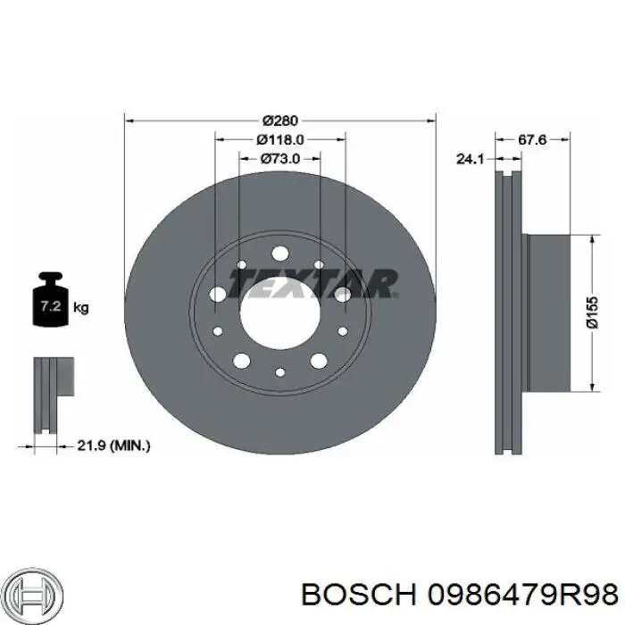 0986479R98 Bosch freno de disco delantero