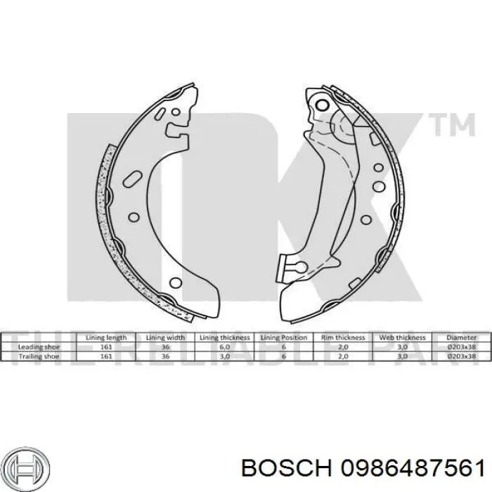 0986487561 Bosch zapatas de frenos de tambor traseras