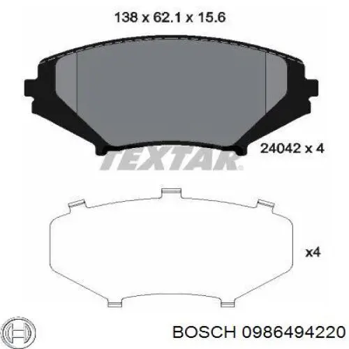 0 986 494 220 Bosch pastillas de freno delanteras