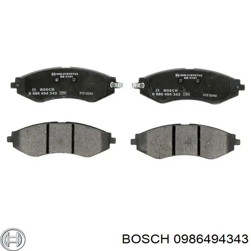 0 986 494 343 Bosch pastillas de freno delanteras