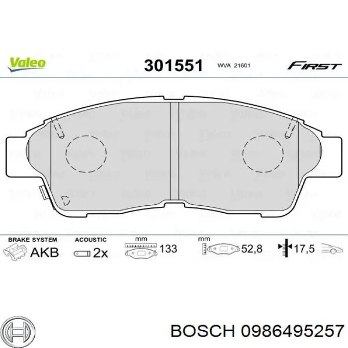 0986495257 Bosch pastillas de freno delanteras