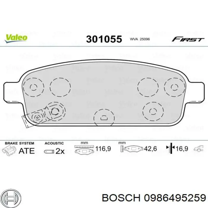 0986495259 Bosch pastillas de freno traseras