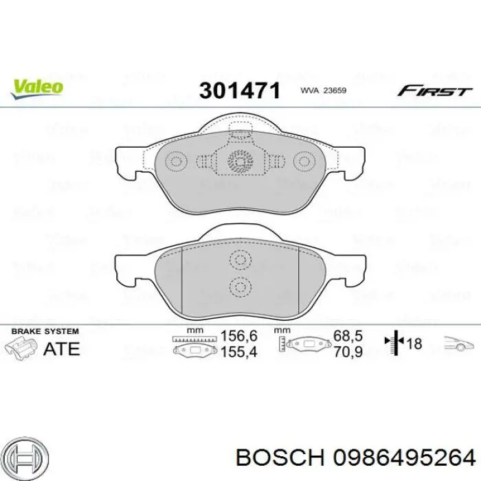 0 986 495 264 Bosch pastillas de freno delanteras