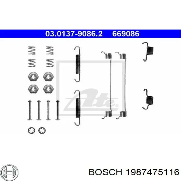 1 987 475 116 Bosch kit de montaje, zapatas de freno traseras