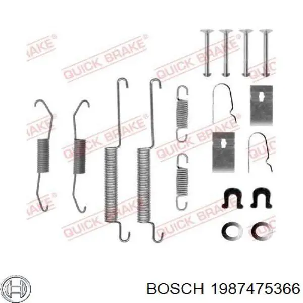 1 987 475 366 Bosch kit de montaje, zapatas de freno traseras