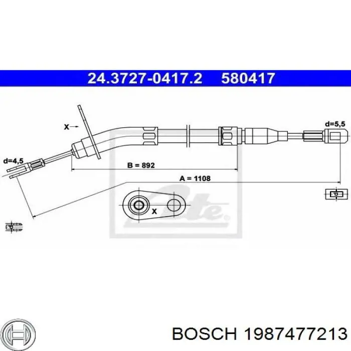 1987477213 Bosch cable de freno de mano trasero derecho