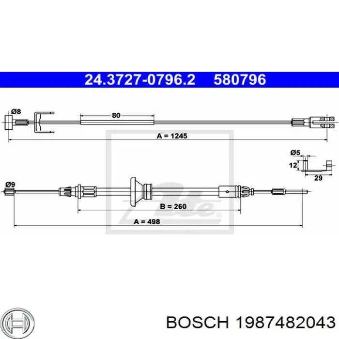 1987482043 Bosch cable de freno de mano intermedio