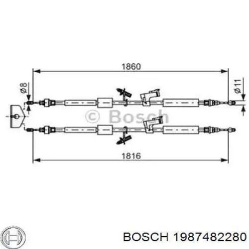 1987482280 Bosch cable de freno de mano trasero derecho/izquierdo