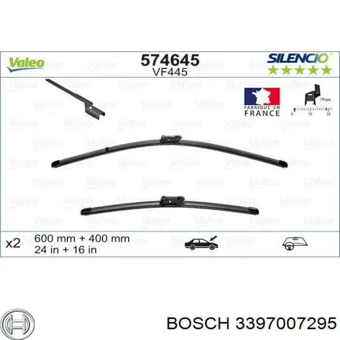 3397007295 Bosch juego de limpiaparabrisas de luna delantera, 2 piezas