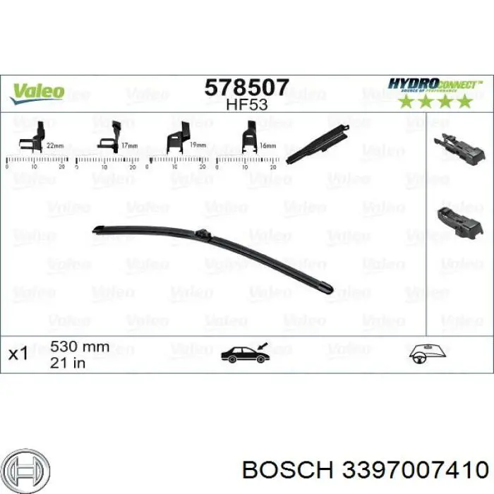 3397007410 Bosch juego de limpiaparabrisas de luna delantera, 2 piezas