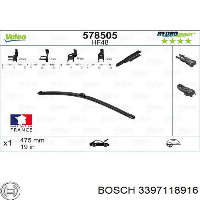 3397118916 Bosch juego de limpiaparabrisas de luna delantera, 2 piezas