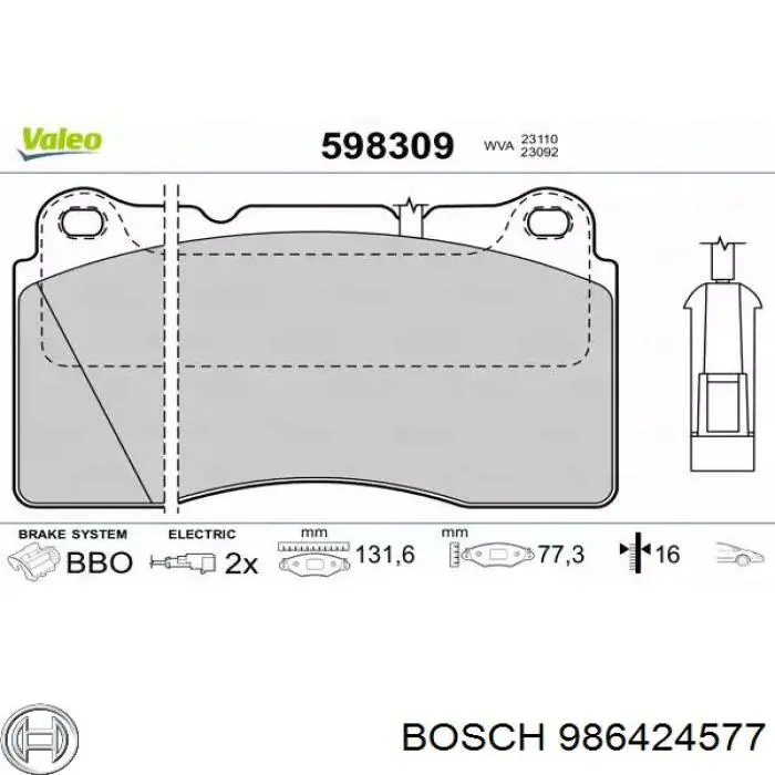 986424577 Bosch pastillas de freno delanteras