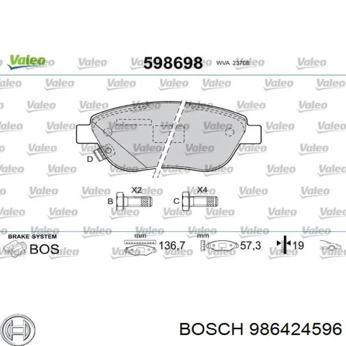 986424596 Bosch pastillas de freno delanteras