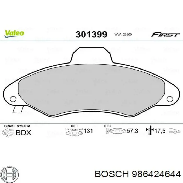 986424644 Bosch pastillas de freno delanteras