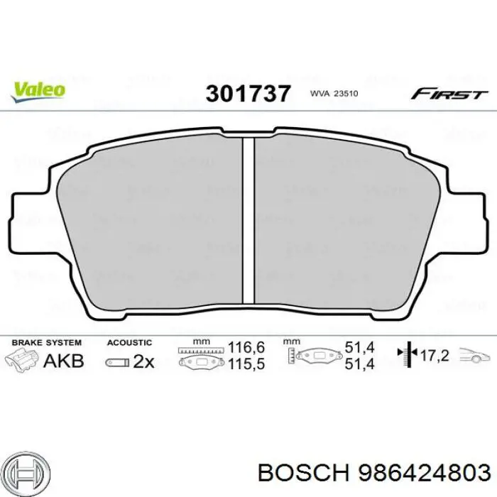 986424803 Bosch pastillas de freno delanteras