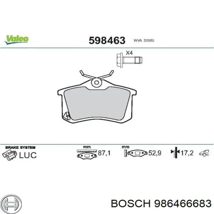 986466683 Bosch pastillas de freno traseras