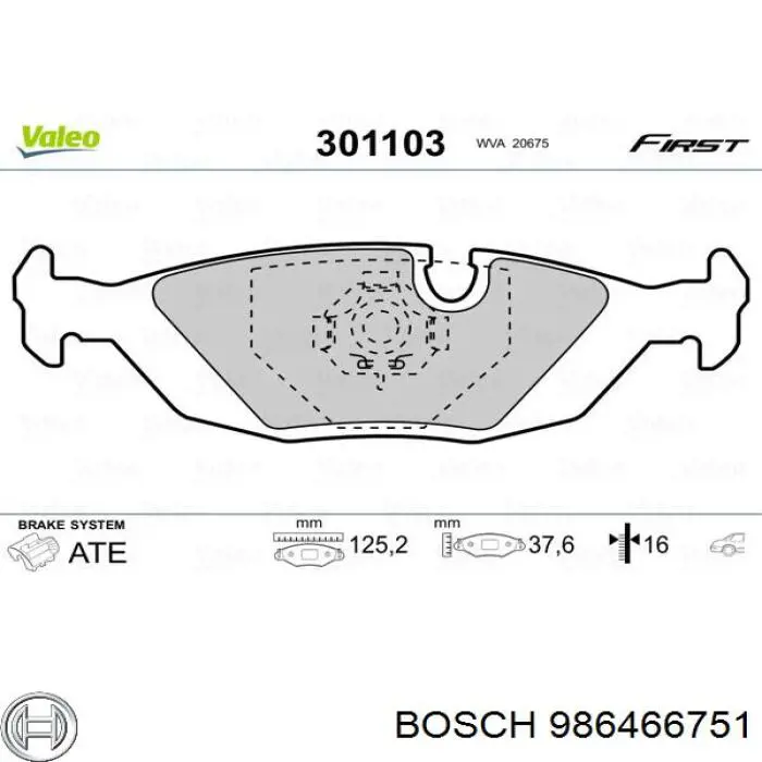 986466751 Bosch pastillas de freno traseras