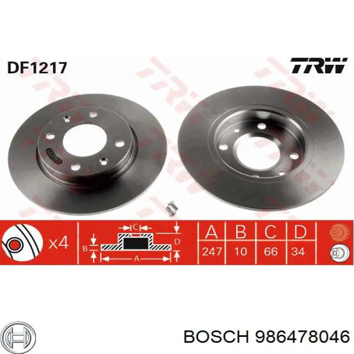 986478046 Bosch freno de disco delantero