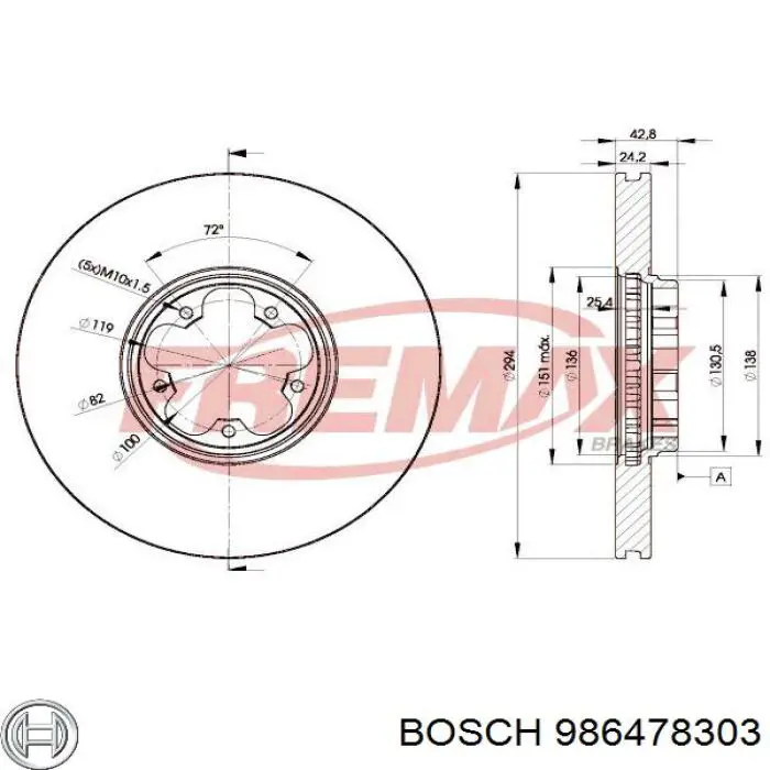 986478303 Bosch freno de disco delantero