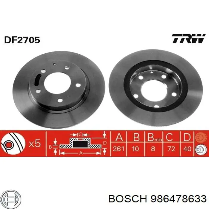 986478633 Bosch disco de freno trasero