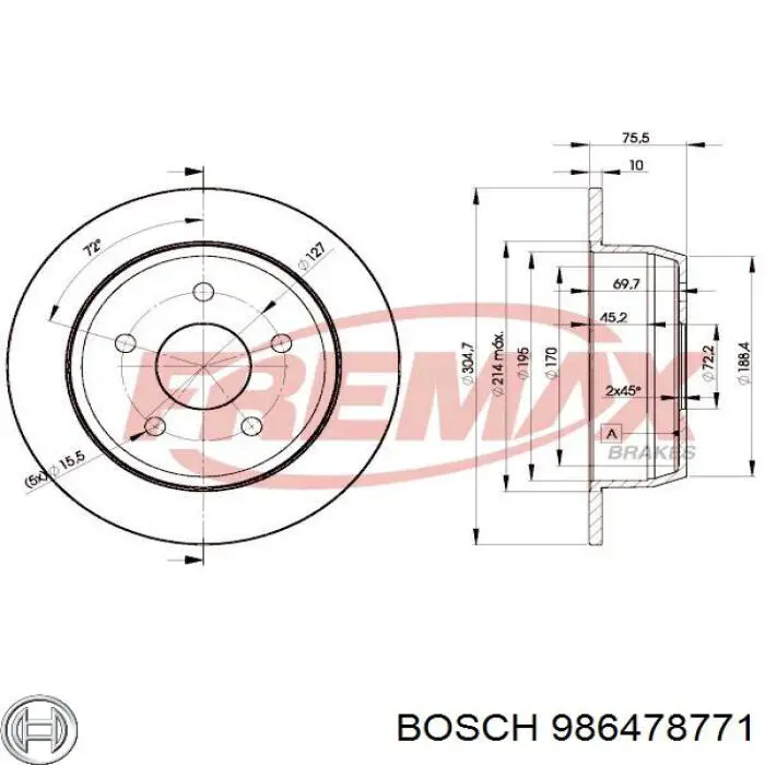 986478771 Bosch disco de freno trasero